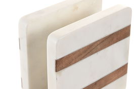 DKD Home Decor Marmol 2025 Servilletero Blanco Natural 7 x 12.7 x 12.7 cm