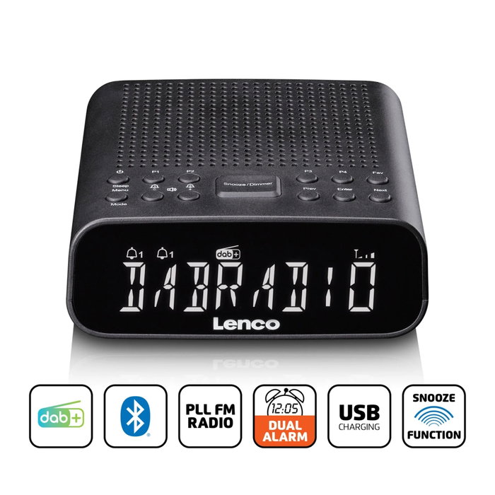 Lenco CR-606BK Radiodespertador con DAB+, FM y Bluetooth en Negro