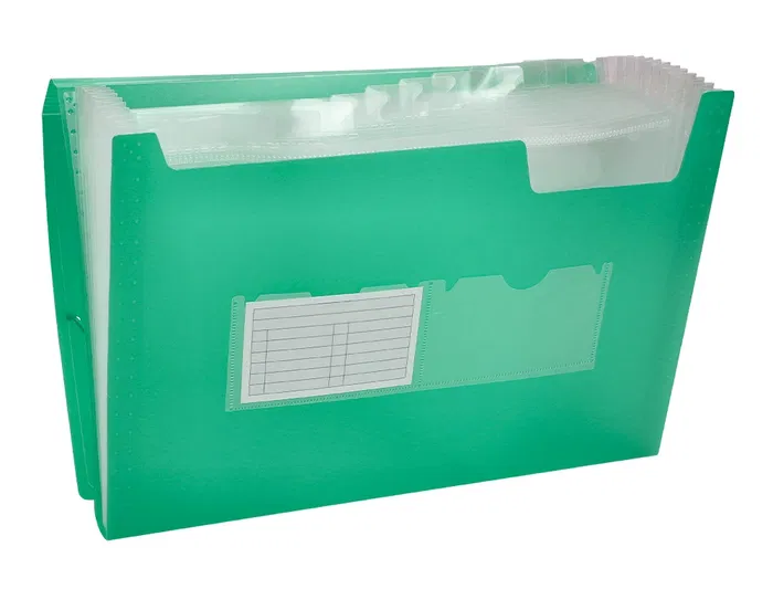 Liderpapel 32113 Carpeta Clasificadora Fuelle Polipropileno DIN A4 Verde Transparente 13 Departamentos