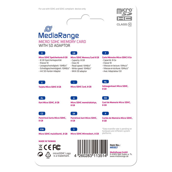 Mediarange CARD 8GB microSDHC Clase 10 8GB MicroSDHC Negro Mediarange CARD 8GB microSDHC Clase 10 8GB MicroSDHC Negro