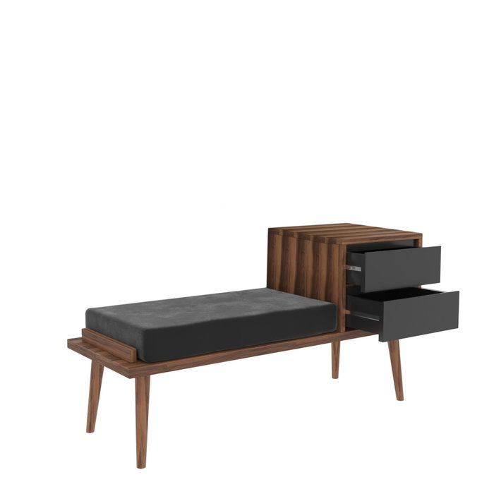 Hanah Home Recibidor Nogal y Antracita 120x40x45cm con 2 Cajones y Estantes con Cojín Hanah Home Recibidor Nogal y Antracita 120x40x45cm con 2 Cajones y Estantes con Cojín