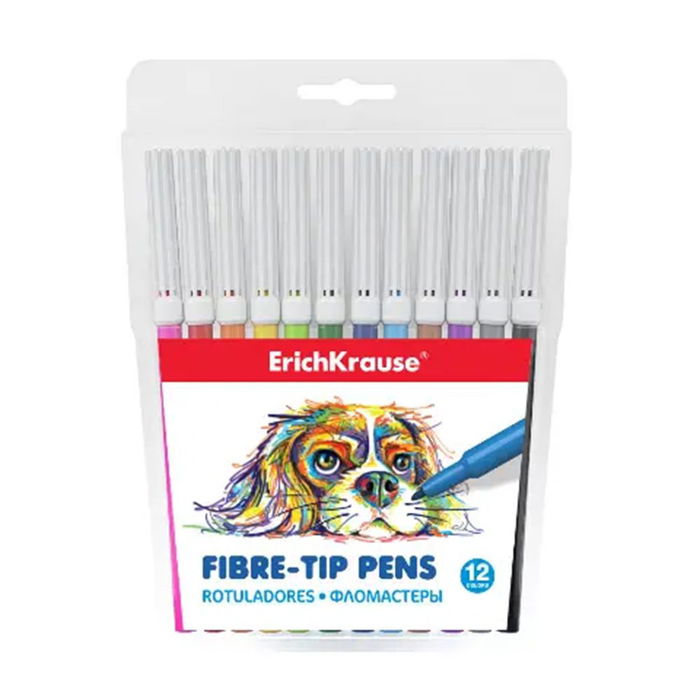 Erichkrause Rotuladores de Colores Surtidos 12 uds Punta de Fibra Tinta Lavable Certificado CE