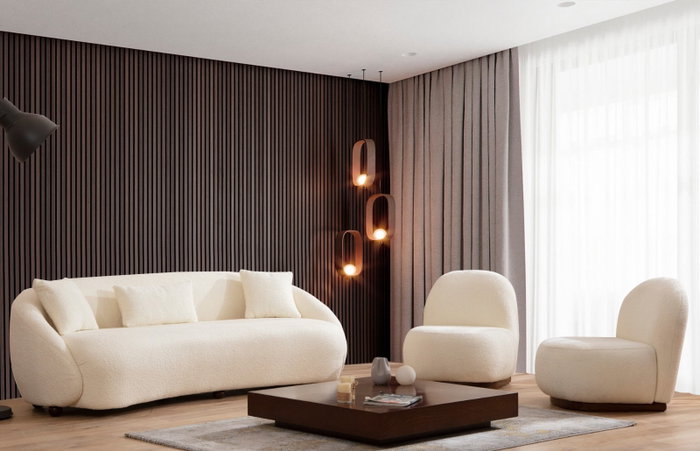 Atelier Del Sofa Sofá de 3 Plazas Napoli Cream Bouclette, Tejido 100% Poliéster, Color Crema
