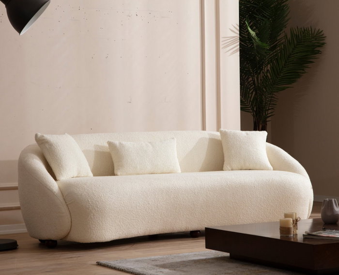 Atelier Del Sofa Sofá de 3 Plazas Napoli Cream Bouclette, Tejido 100% Poliéster, Color Crema