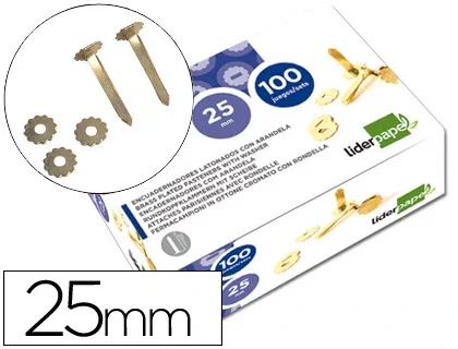 Liderpapel Encuadernadores latonados con arandela 25 mm caja de 100 unidades Liderpapel Encuadernadores latonados con arandela 25 mm caja de 100 unidades