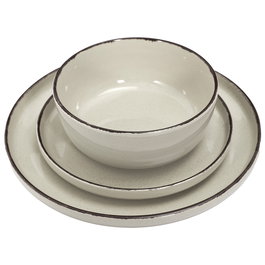 Home Deco Factory Vajilla Natural 12 Piezas Gres du Temps Beige - 4 Platos Llanos, 4 Postre, 4 Bols