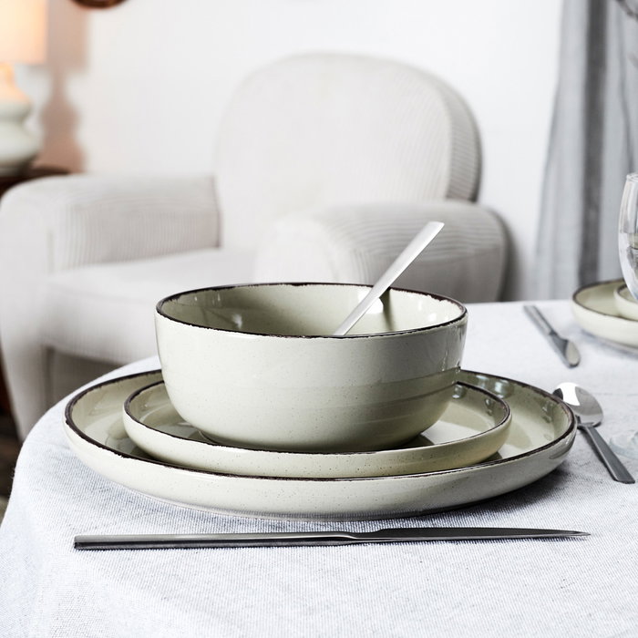 Home Deco Factory Vajilla Natural 12 Piezas Gres du Temps Beige - 4 Platos Llanos, 4 Postre, 4 Bols Home Deco Factory Vajilla Natural 12 Piezas Gres du Temps Beige - 4 Platos Llanos, 4 Postre, 4 Bols
