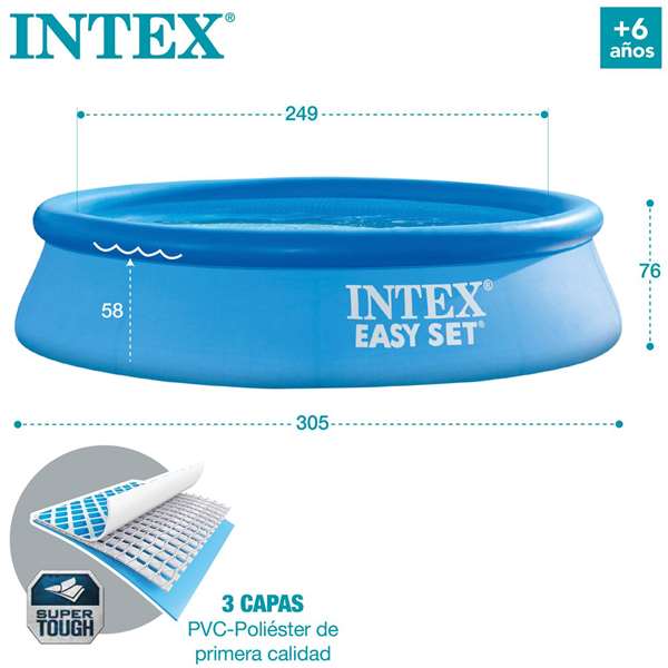 Intex Piscina Desmontable Easy Set Redonda 305 cm x 76 cm, 3853 Litros con Depuradora y Filtro, PVC