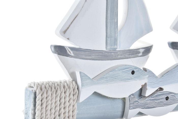 DKD Home Decor Perchero Pared Mediterraneo Azul Blanco Madera Metal 5 x 25 x 60 cm