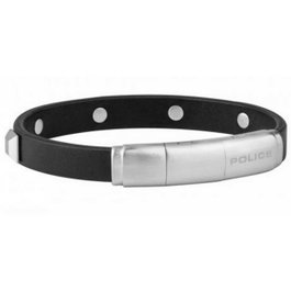 Police S14AQT02B Pulsera de Acero Inoxidable y Cuero Negro