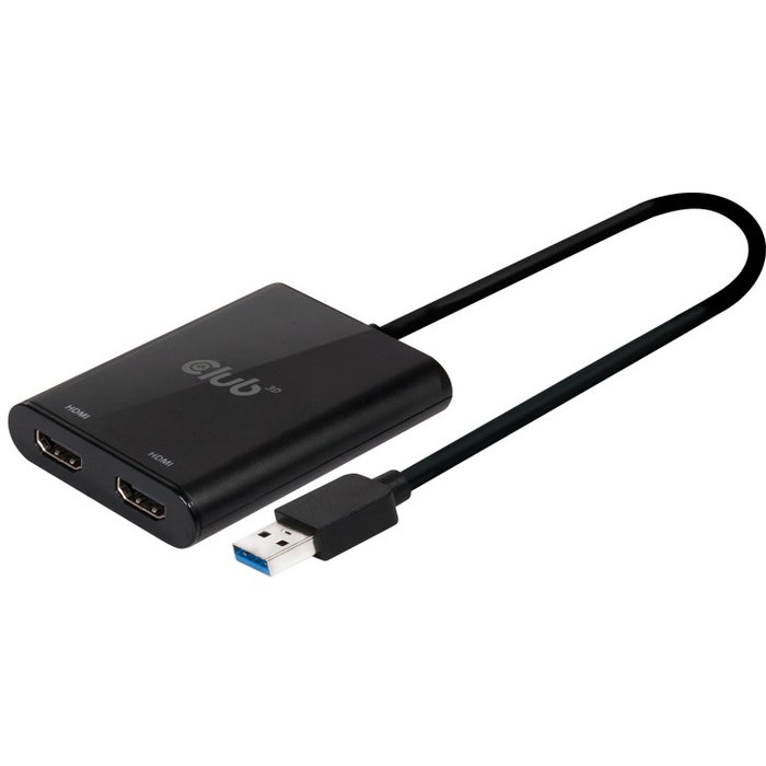 Club3D Adaptador USB-A 3.2 a HDMI 2.0 Dual Monitor 4K 60Hz - Conecta 2 pantallas 3840x2160, Plug & Play, Negro