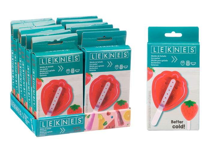Leknes Molde Helado Fresa 100ml, Plástico Rojo, 9.6x3.5x14.3 cm (Set de 24)