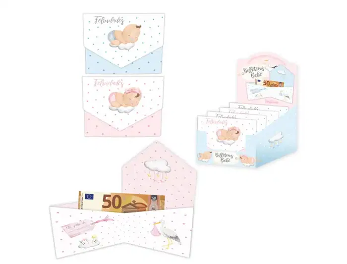Arguval Billetero de Felicitación Cierre Bebé Plata, Diseños Surtidos, Medidas 11x8,5 cm