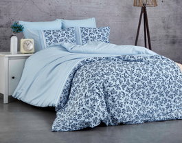 L'essentiel linge de maison Juego de Funda de Edredón Doble 100% Algodón Ranforce Azul y Azul Oscuro 200x220 cm + Bajera 220x240 cm + 2 Fundas Almohada 50x70 cm