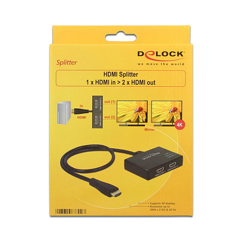 DeLOCK 87700 HDMI Splitter 1 Entrada a 2 Salidas 4K 3840 x 2160, Cable 0.6 m, Negro