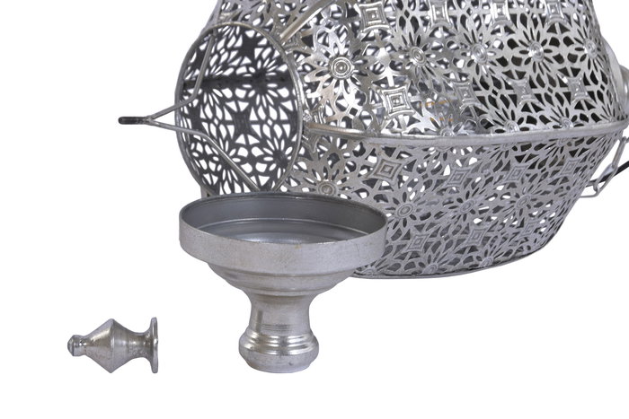 DKD Home Decor Lámpara de Techo Arabe Plateada, Metal, E27, Dimensiones 28 x 28 x 140 cm
