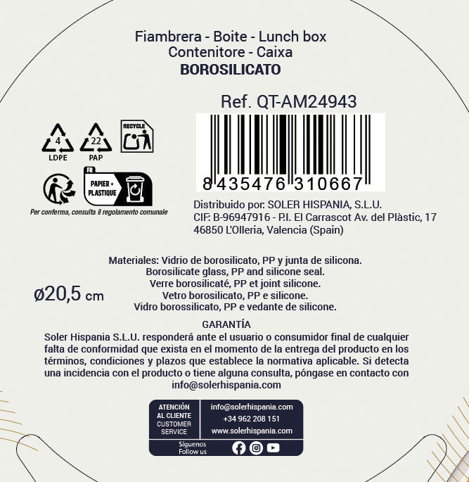 Ambare Fiambrera Hermética Redonda 20.5 cm 1.3 L (6 Unidades)