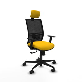 PIQUERAS Y CRESPO Silla de oficina Yunquera con mecanismo Sincro, tela Amarillo y malla Negro