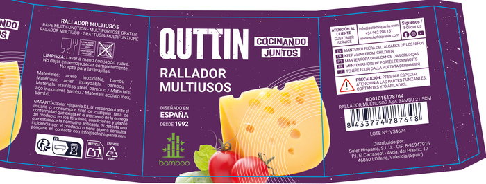 Inde Rallador Multiusos Asa Bambú 21.5 cm Qutti Inde (24 Unidades)