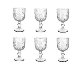 DKD Home Decor Juego de 6 Copas de Cristal con Relieve de 245ml