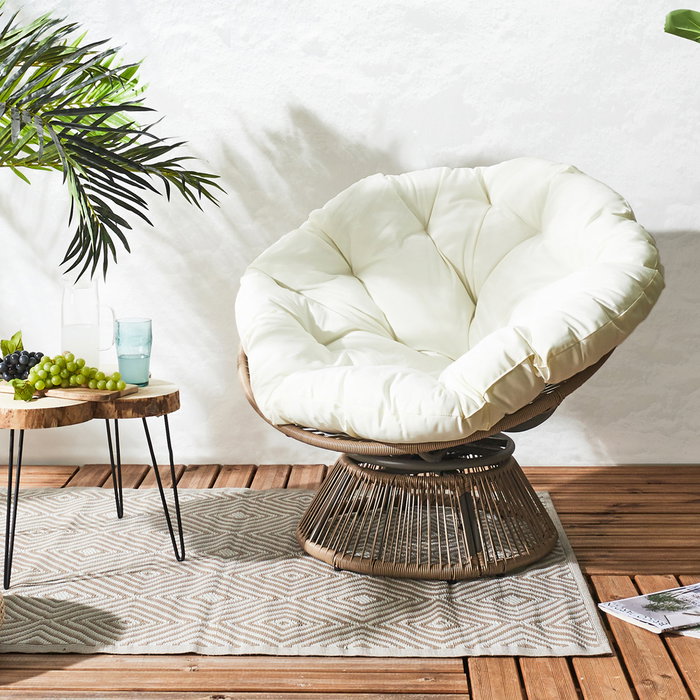 Home Deco Factory Butaca Giratoria Cancún Blanca Acolchada Cómoda para Jardín o Terraza 96x86x77 cm Home Deco Factory Butaca Giratoria Cancún Blanca Acolchada Cómoda para Jardín o Terraza 96x86x77 cm