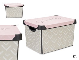 Kipit Caja Plástico 17L Vibes Con Asa, Gris/Rosa, 28x22x37cm (Set de 12)