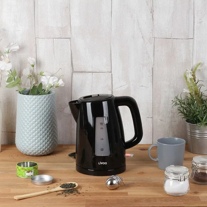 Livoo Hervidor de Agua 1.7L, 2200W, Base Giratoria 360 Grados, Negro, DOD184N, AUC3523930097904