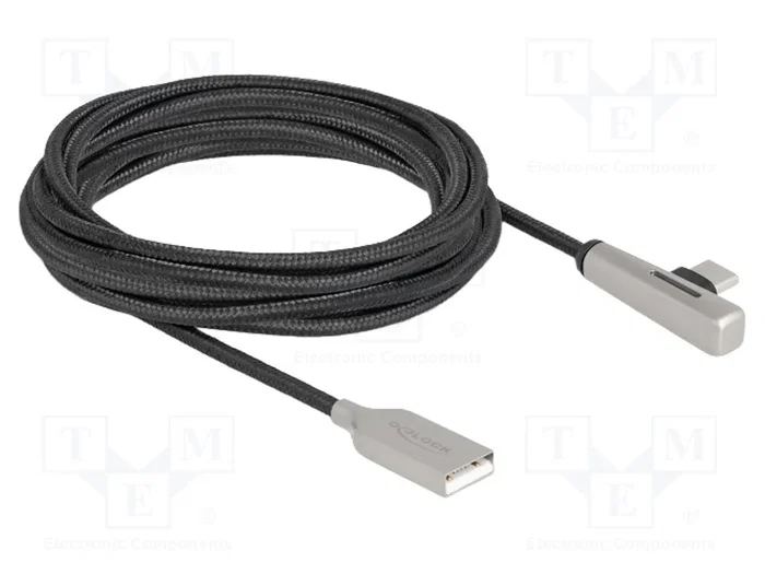 DeLOCK Cable USB 2.0 Tipo-A a USB Tipo-C Acodado con LED y Carga Rápida 60 W 3 m