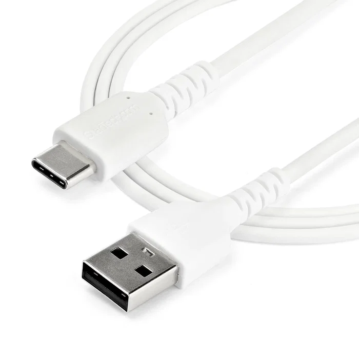 StarTech Cable USB 2.0 Tipo A a USB-C de 1 metro (RUSB2AC1MW), 480 Mbit/s, reforzado con fibra de aramida para máxima durabilidad, Color Blanco