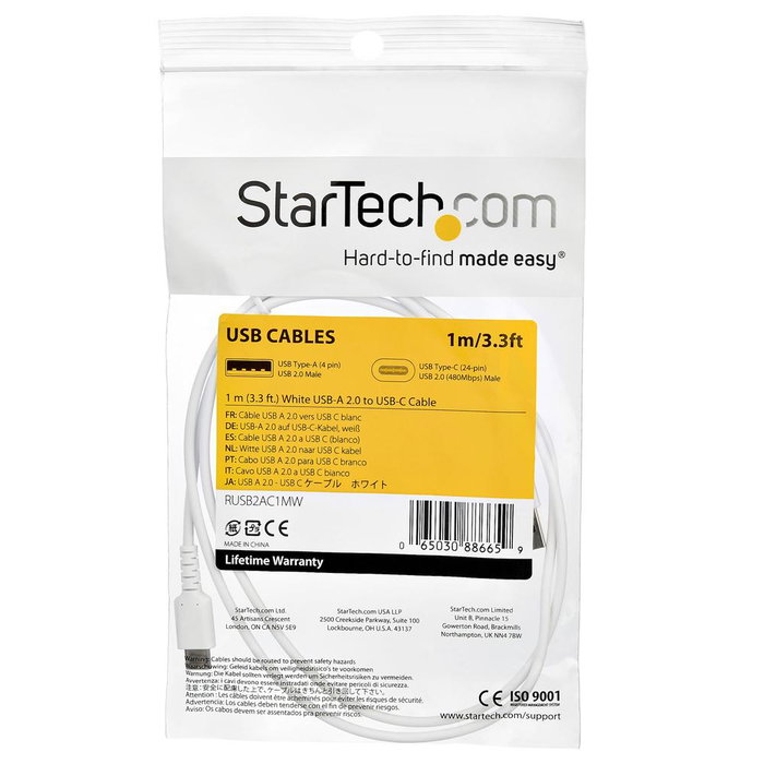Startech Cable USB 2.0 a USB-C 1m - Blanco, Blanco, 480 Mbit/s Startech Cable USB 2.0 a USB-C 1m - Blanco, Blanco, 480 Mbit/s