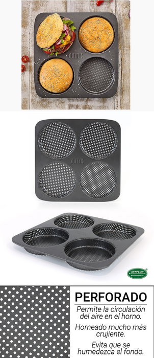 Quttin Molde para Pan de Hamburguesa Perforado 28 x 28 cm (12 Unidades)
