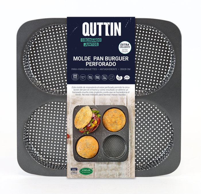 Quttin Molde para Pan de Hamburguesa Perforado 28 x 28 cm (12 Unidades)