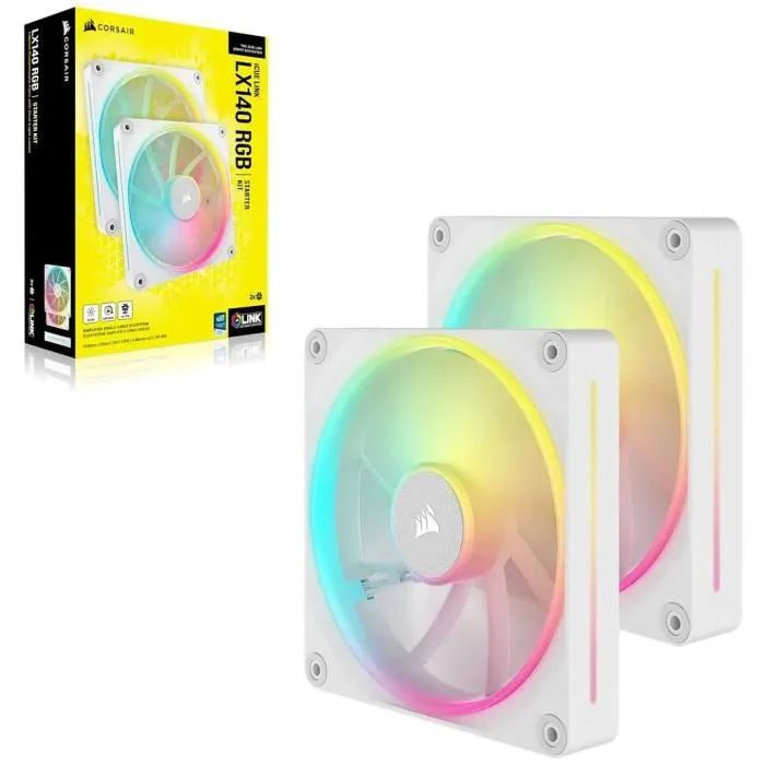 Corsair CO-9051032-WW Kit de Inicio de Dos Ventiladores iCUE LINK LX140 RGB Blanco