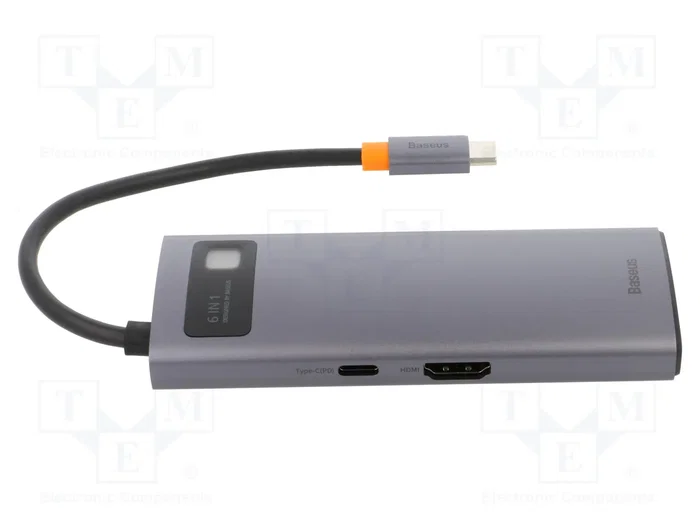 BASEUS Hub USB de 6 puertos en aluminio, gris
