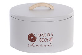 DKD Home Decor Caja de Metal y Madera de Hevea para Galletas Beige y Rojo