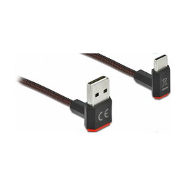 DeLOCK Cable USB 2.0 Tipo-A a USB-C, Conectores Angulares Arriba/Abajo, Negro, 2 m, Ref. EASY-USB