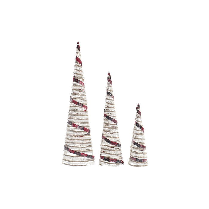 DKD Home Decor Set de 3 Conos de Ratán con LED Plateado Natural