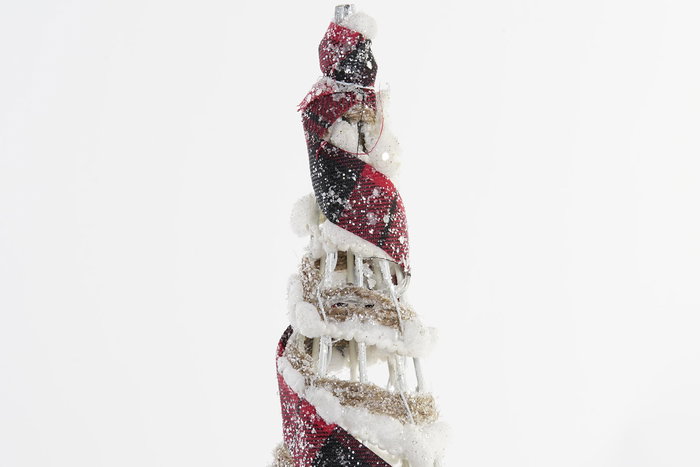 DKD Home Decor Cono Navidad Ratan Led Natural Blanco Negro Rojo 20 x 80 x 20 cm Set de 3