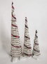 DKD Home Decor Cono Navidad Ratan Led Natural Blanco Negro Rojo 20 x 80 x 20 cm Set de 3