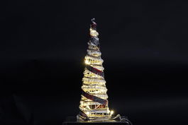 DKD Home Decor Cono Navidad Ratan Led Natural Blanco Negro Rojo 20 x 80 x 20 cm Set de 3