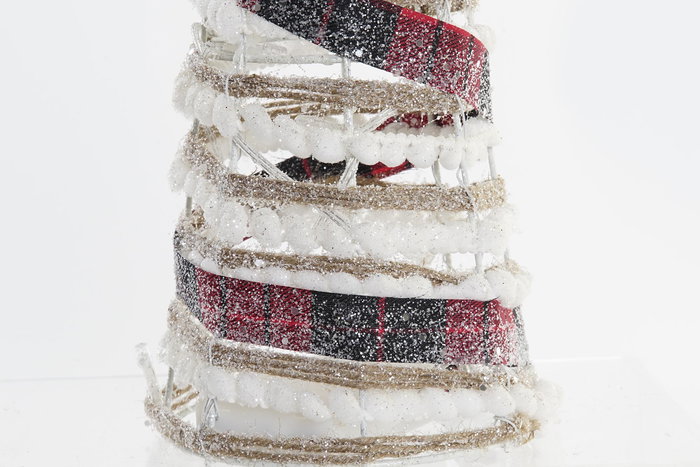 DKD Home Decor Cono Navidad Ratan Led Natural Blanco Negro Rojo 20 x 80 x 20 cm Set de 3