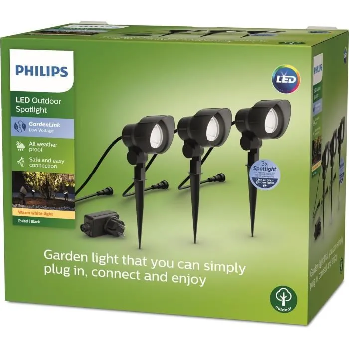 Philips PHI8719514477353 Pack de 3 focos de exterior GardenLink, 24W, 2700K, IP44