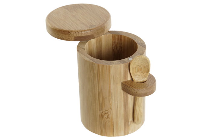 DKD Home Decor Azucarero de Bambú Natural con Tapa y Cuchara DKD Home Decor Azucarero de Bambú Natural con Tapa y Cuchara