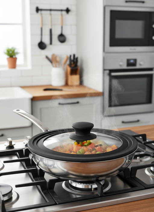 Quttin Tapa para Sartén de Vidrio con Borde de Goma, Compatible con 18, 20 y 22 cm (12 Unidades)