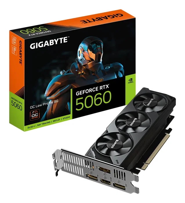 Gigabyte GeForce RTX 5060 OC Low Profile 8G - Tarjeta Gráfica NVIDIA, 8GB GDDR7 128-bit, PCIe 5.0, 2512 MHz, 3x DisplayPort, Arquitectura Blackwell