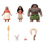 MATTEL Disney Princess Jln21 Multipack Muñeca Pequeña Vaiana, Maui, Tala, Pua y Cangrejo, Figuras Articuladas 8.9cm + Anzuelo y Remo