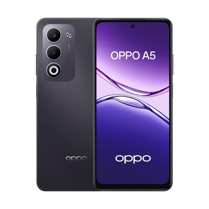 OPPO A5 Smartphone, Pantalla 6.67" LCD 90Hz, 6GB RAM + 128GB, Cámara Dual 50MP, Batería 6000 mAh, Android 15, 4G, ColorOS 15, Color Dark Purple