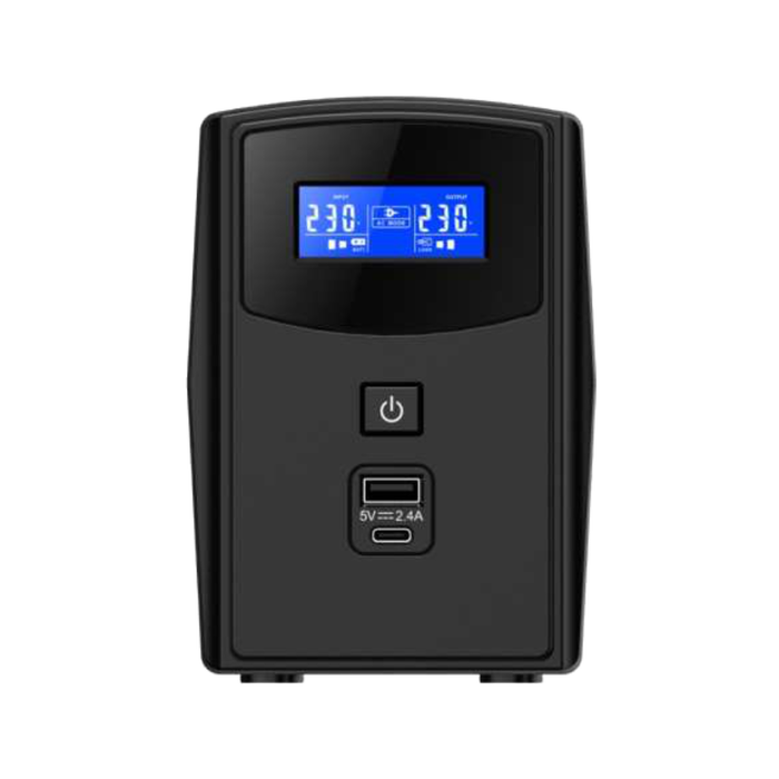 Phasak SAI UPS Sirius PH 7308 800VA Interactivo 0.8KVA, 480W, AVR, Backup, 2 Tomas Schuko, USB, LCD, Mini Torre