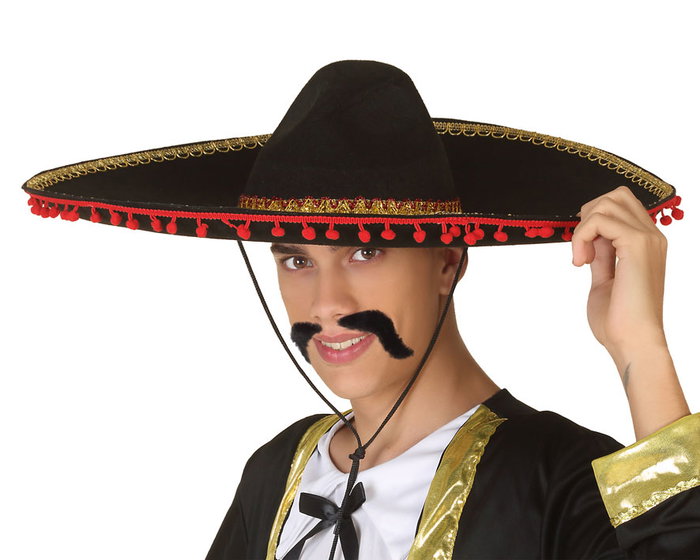 Sombrero de Mariachi Mexicano Negro con Detalles en Rojo y Dorado - 57 cm Diámetro - Accesorio para Adultos Sombrero de Mariachi Mexicano Negro con Detalles en Rojo y Dorado - 57 cm Diámetro - Accesorio para Adultos