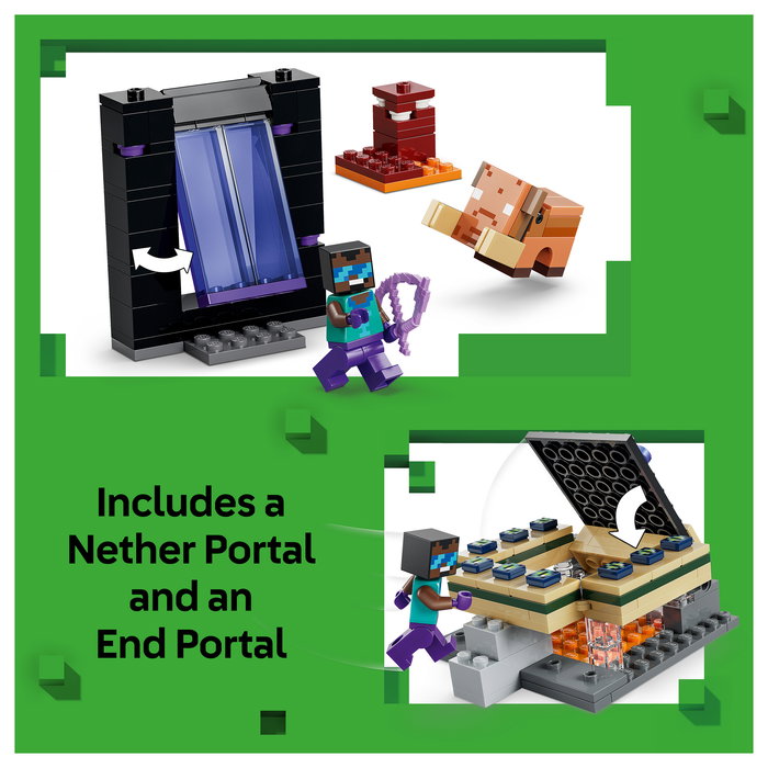 LEGO Minecraft 21584 El Viaje por el Nether y el Portal al End - Juego de Construcción 192 Piezas con 3 Figuras, Para Niños +7 Años